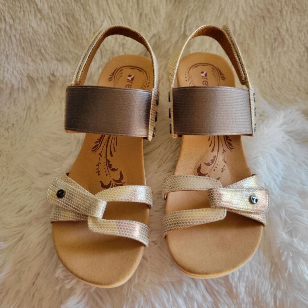 Revere Tahiti Women's Backstrap Wedge Sandals Metallic‎ Gold/Bronze Color SZ 7M